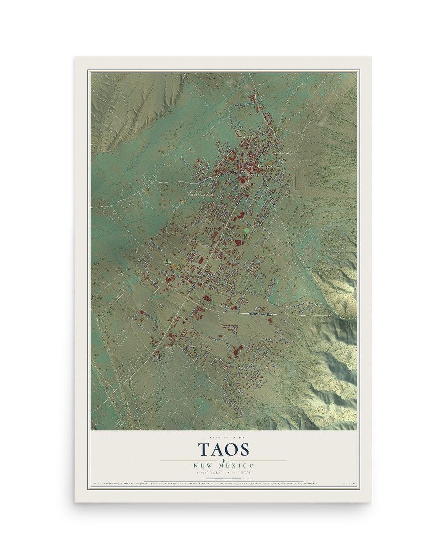 Taos, New Mexico map print, 12 x 18 in, print only