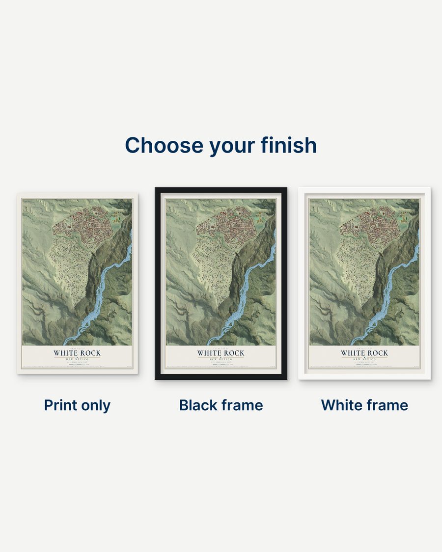 The White Rock, New Mexico map as a print only, in a black frame and in a white frame