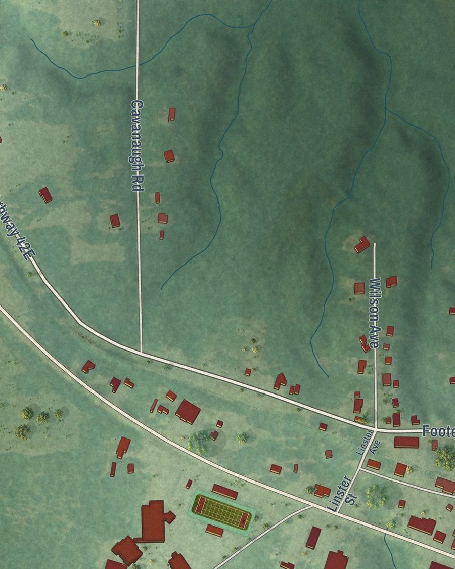 Close-up of Bassfield streets on the map