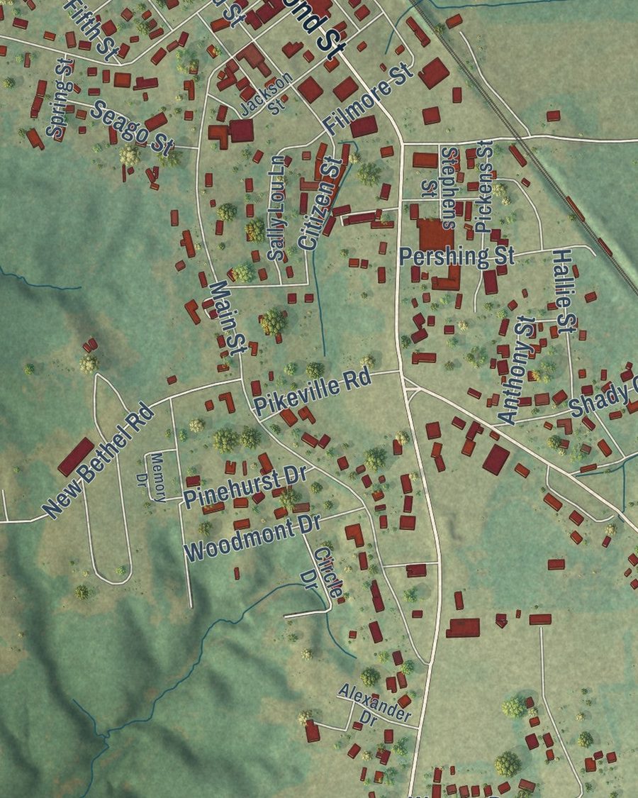 Close-up of Belmont streets on the map