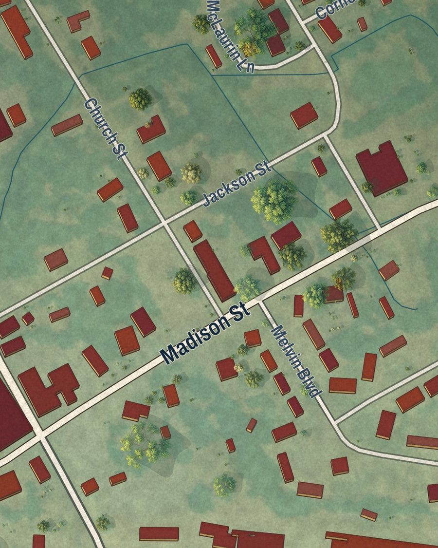 Close-up of Bolton streets on the map