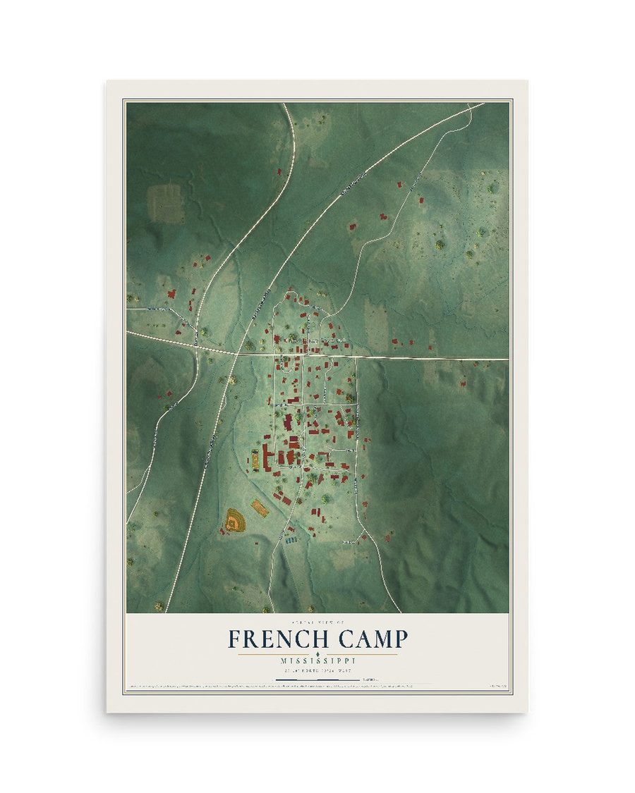French Camp, Mississippi map print, 12 x 18 in, print only