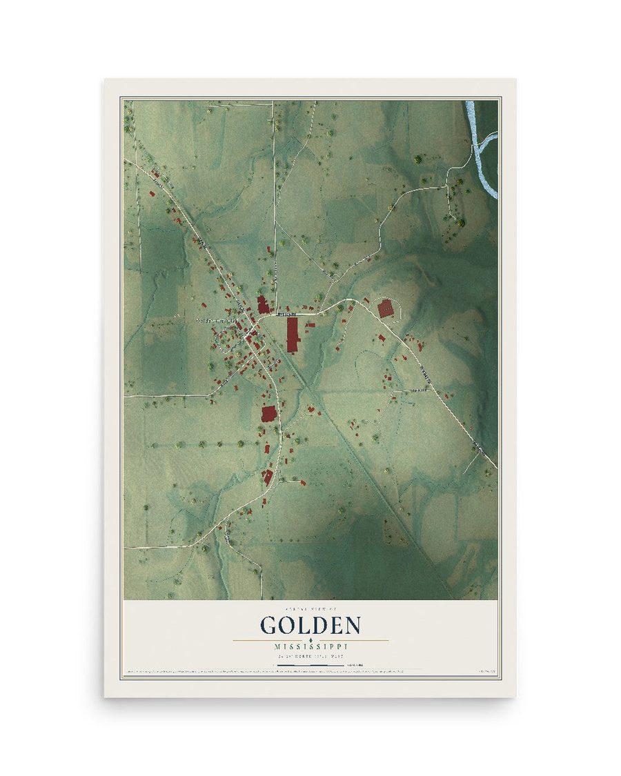 Golden, Mississippi map print, 12 x 18 in, print only