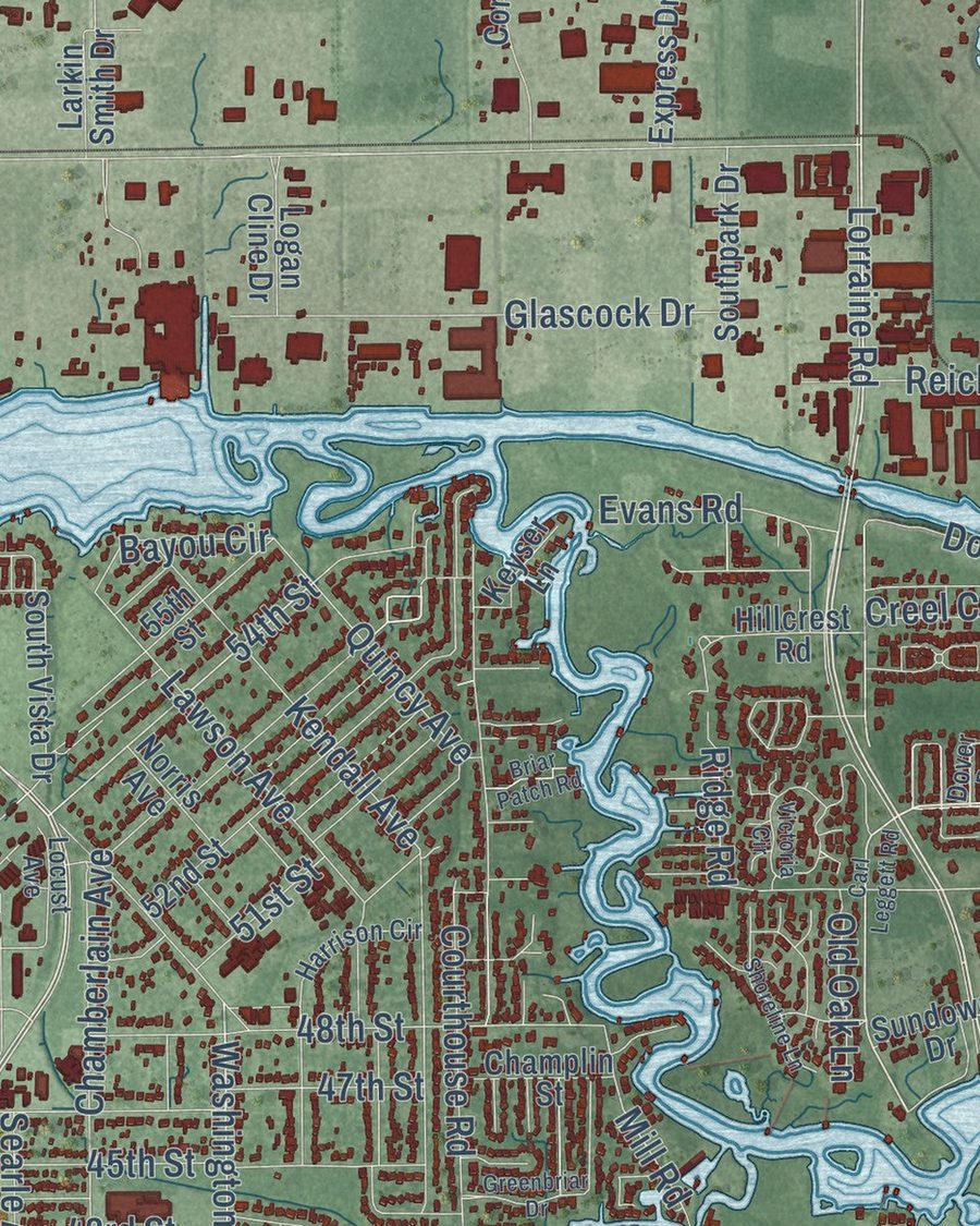 Close-up of Gulfport streets on the map