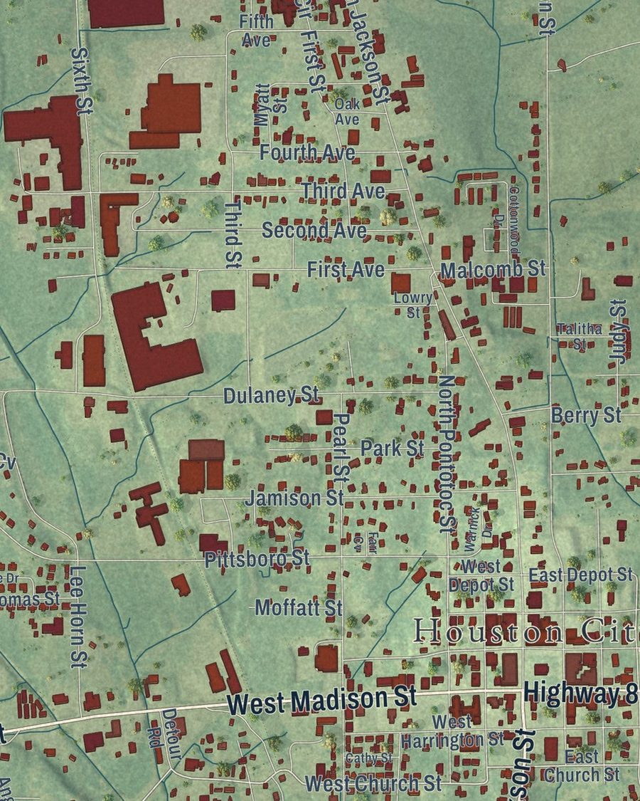 Close-up of Houston streets on the map