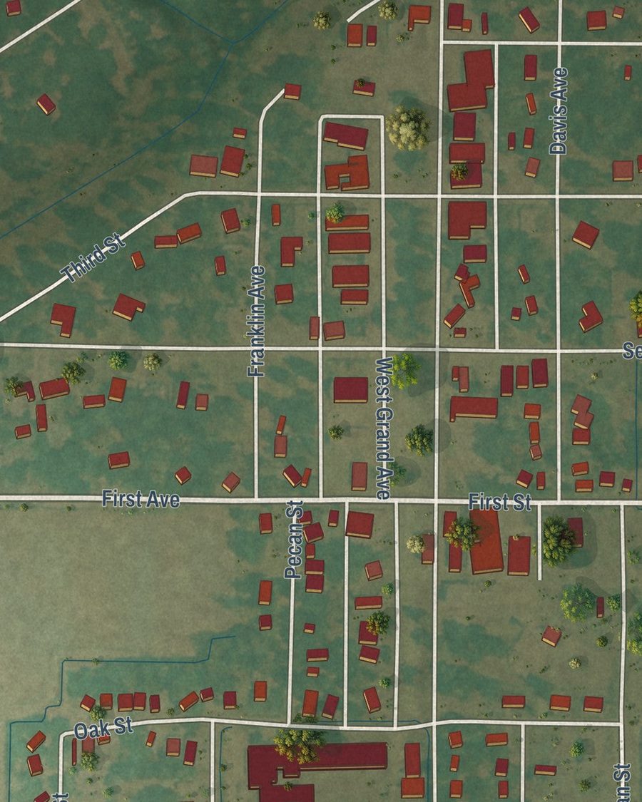 Close-up of Inverness streets on the map