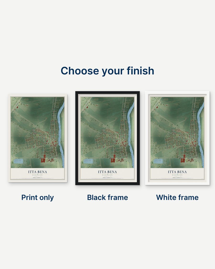 The Itta Bena, Mississippi map as a print only, in a black frame and in a white frame