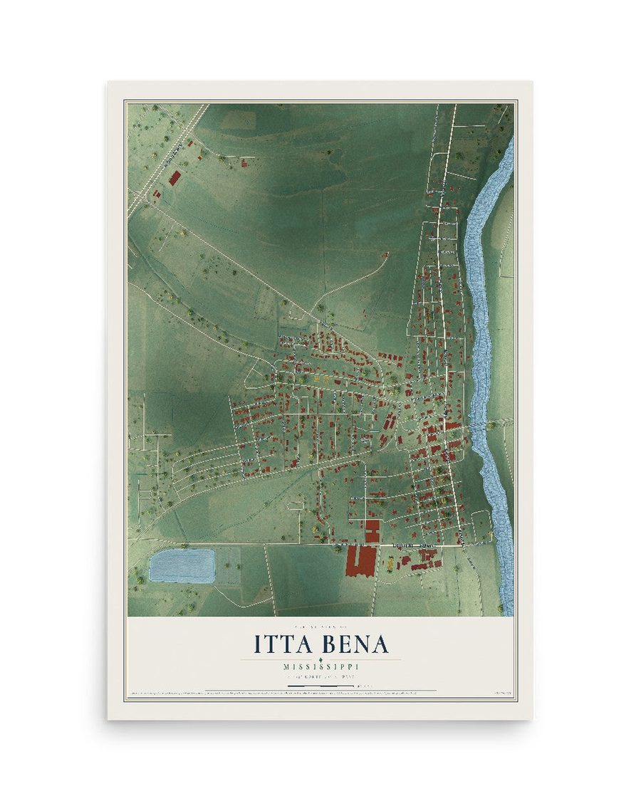 Itta Bena, Mississippi map print, 12 x 18 in, print only