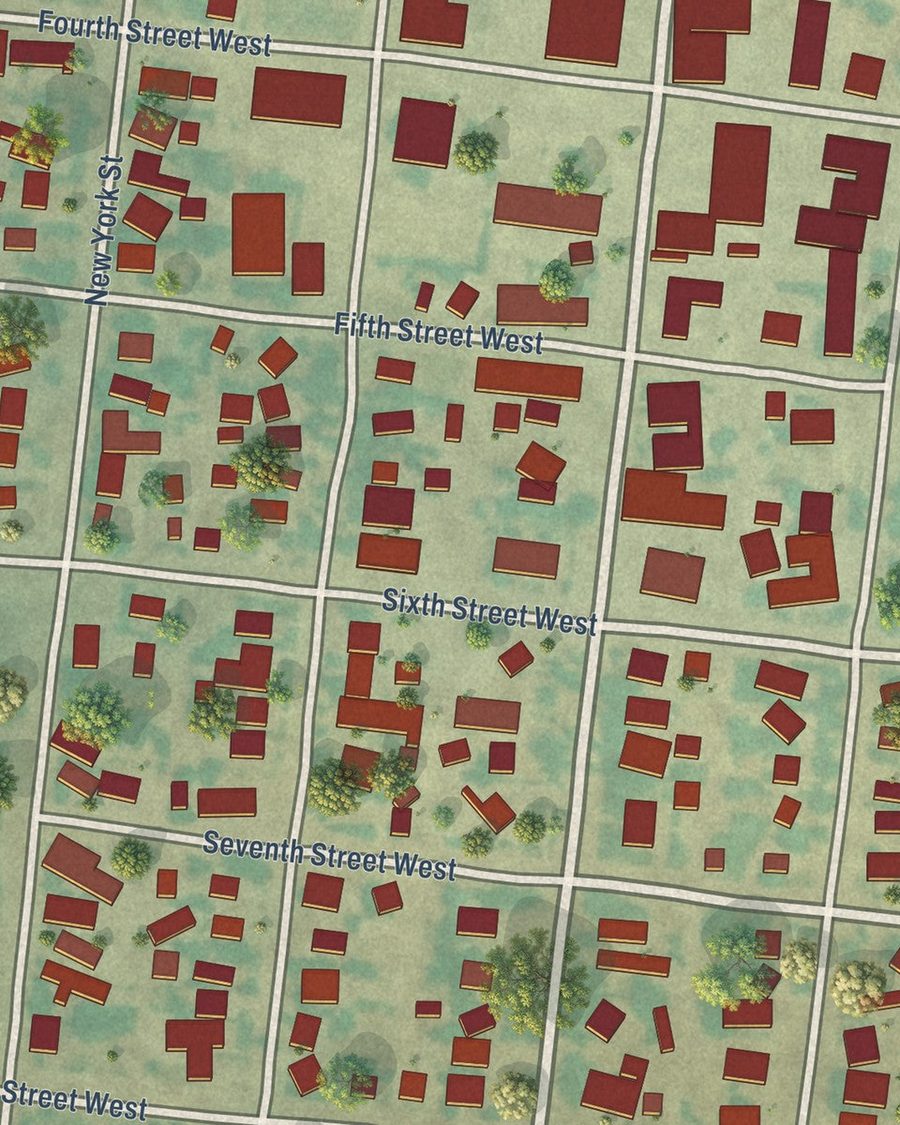 Close-up of Chinook streets on the map