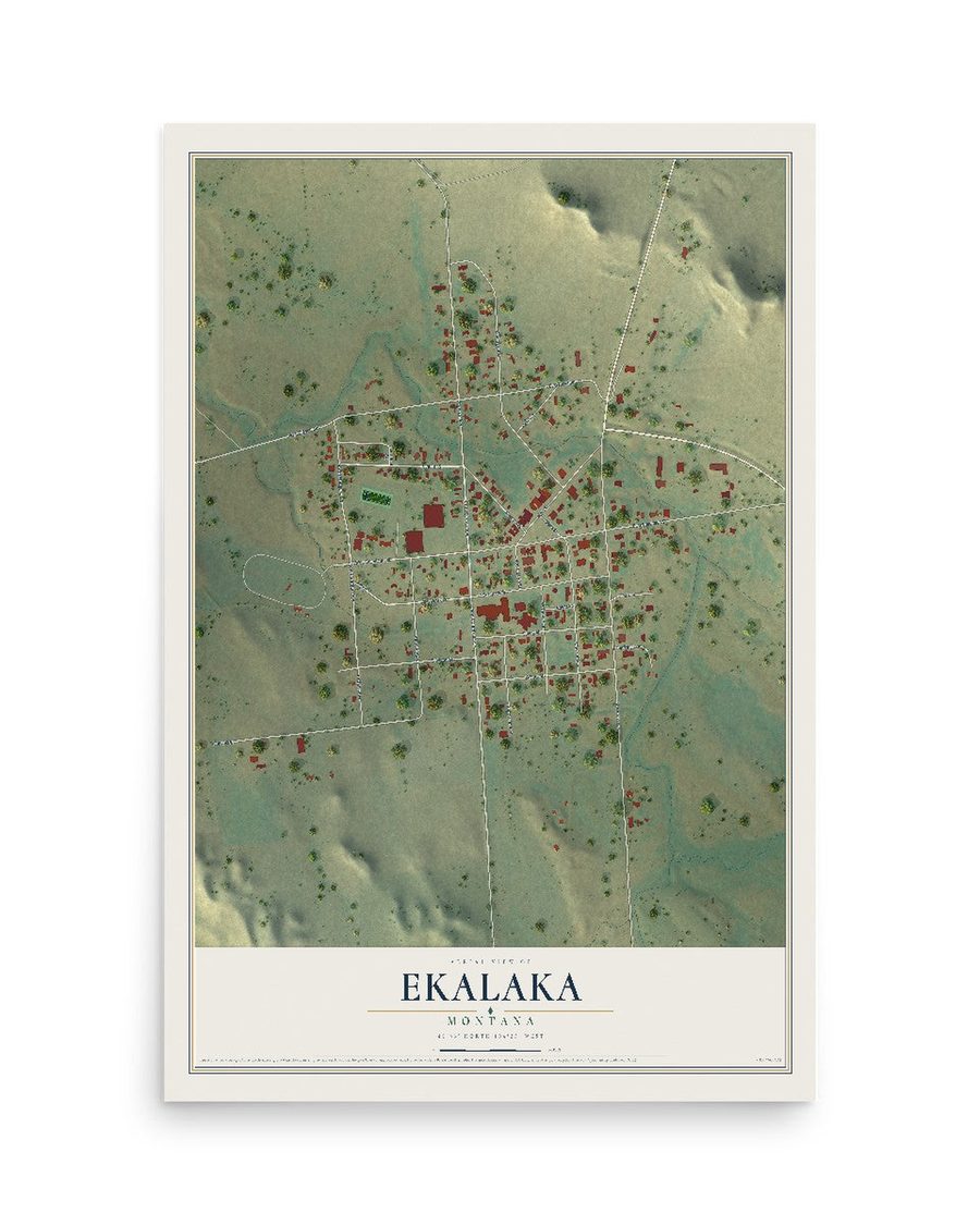 Ekalaka, Montana map print, 12 x 18 in, print only
