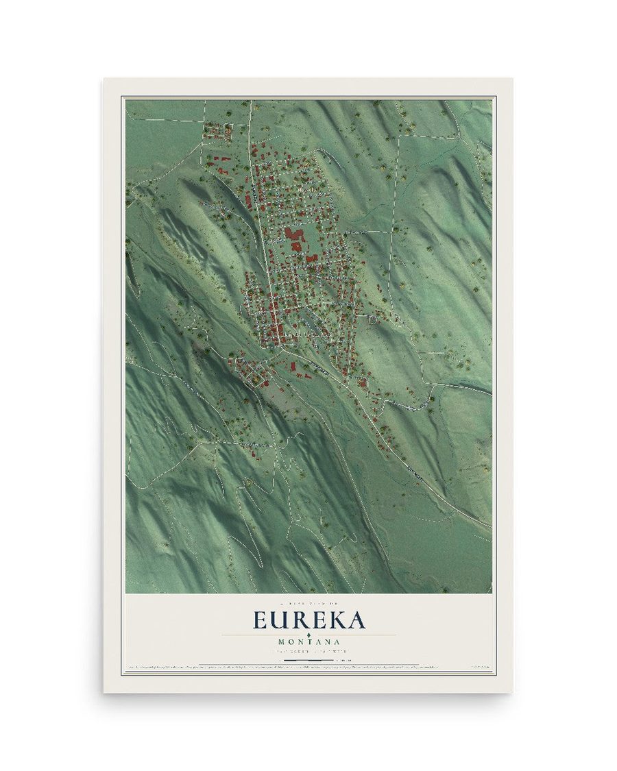 Eureka, Montana map print, 12 x 18 in, print only