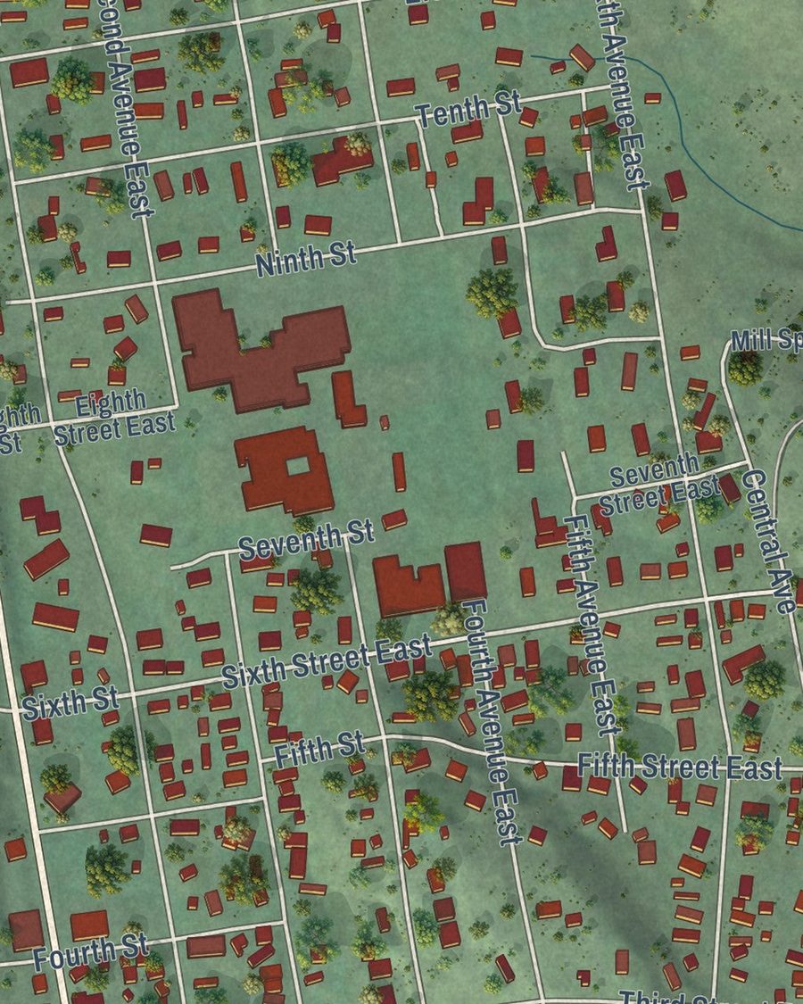 Close-up of Eureka streets on the map