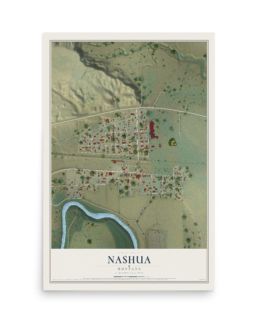 Nashua, Montana map print, 12 x 18 in, print only