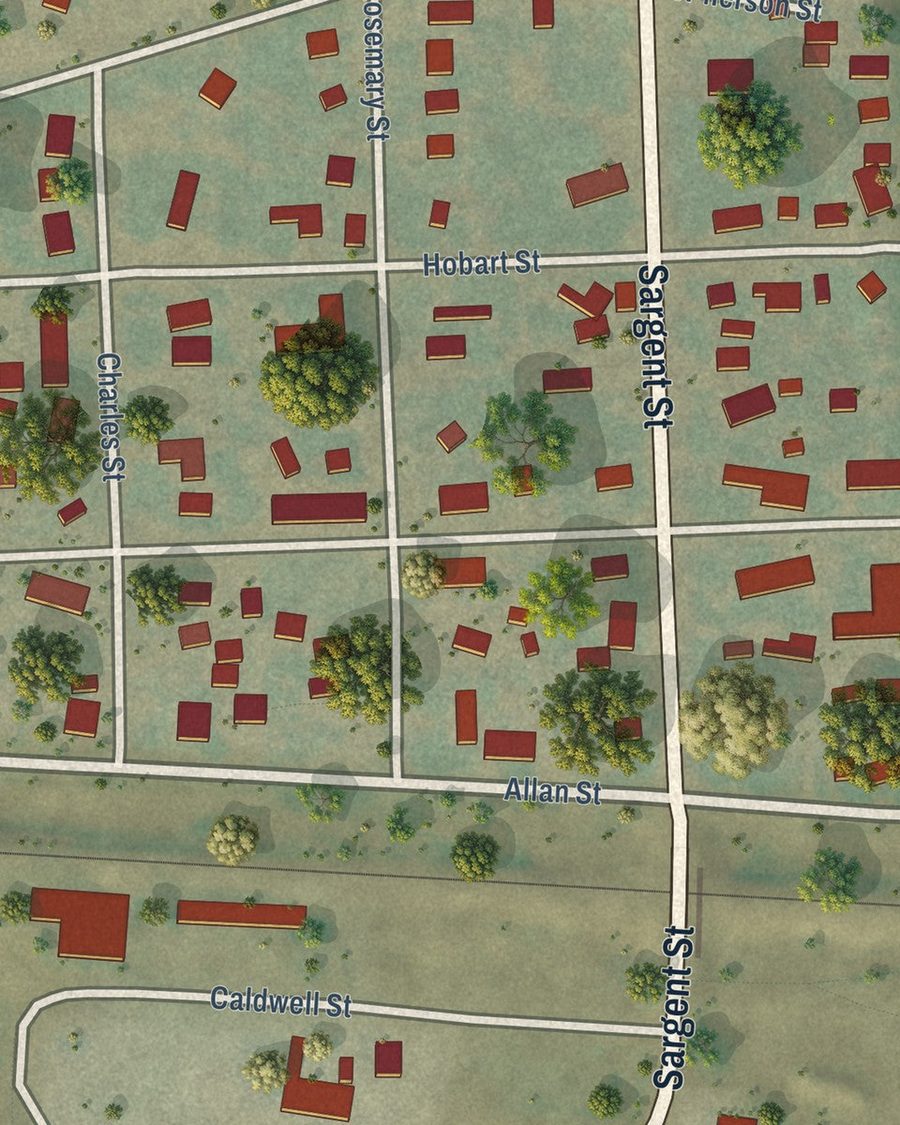 Close-up of Nashua streets on the map