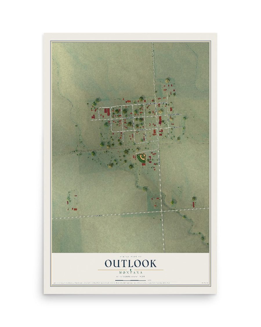 Outlook, Montana map print, 12 x 18 in, print only