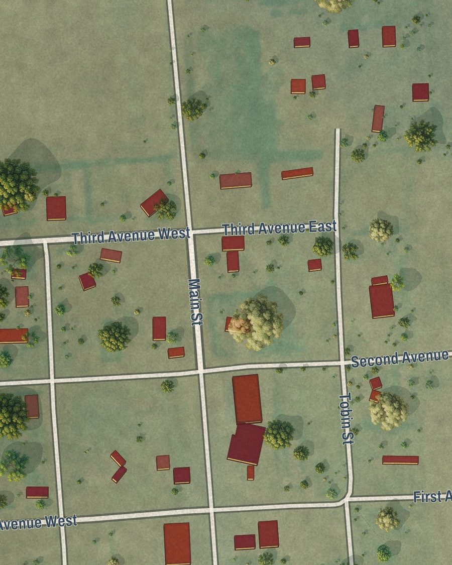 Close-up of Outlook streets on the map