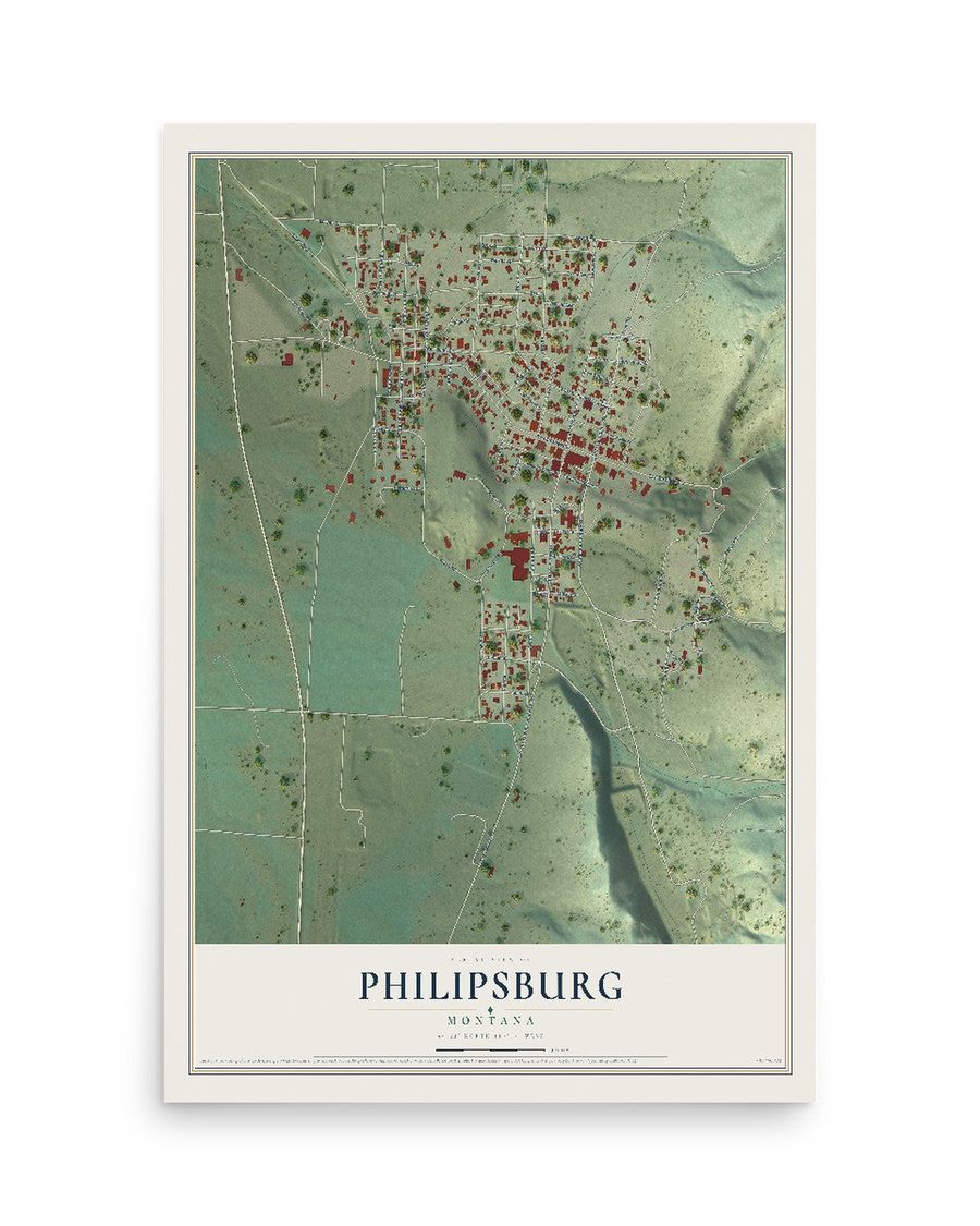 Philipsburg, Montana map print, 12 x 18 in, print only
