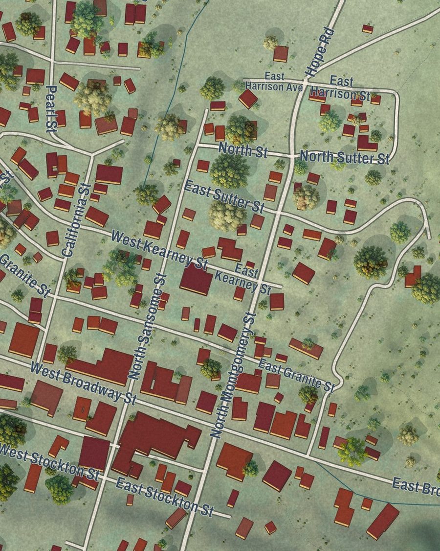Close-up of Philipsburg streets on the map