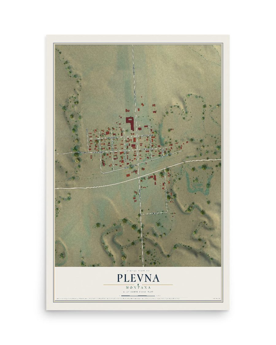 Plevna, Montana map print, 12 x 18 in, print only