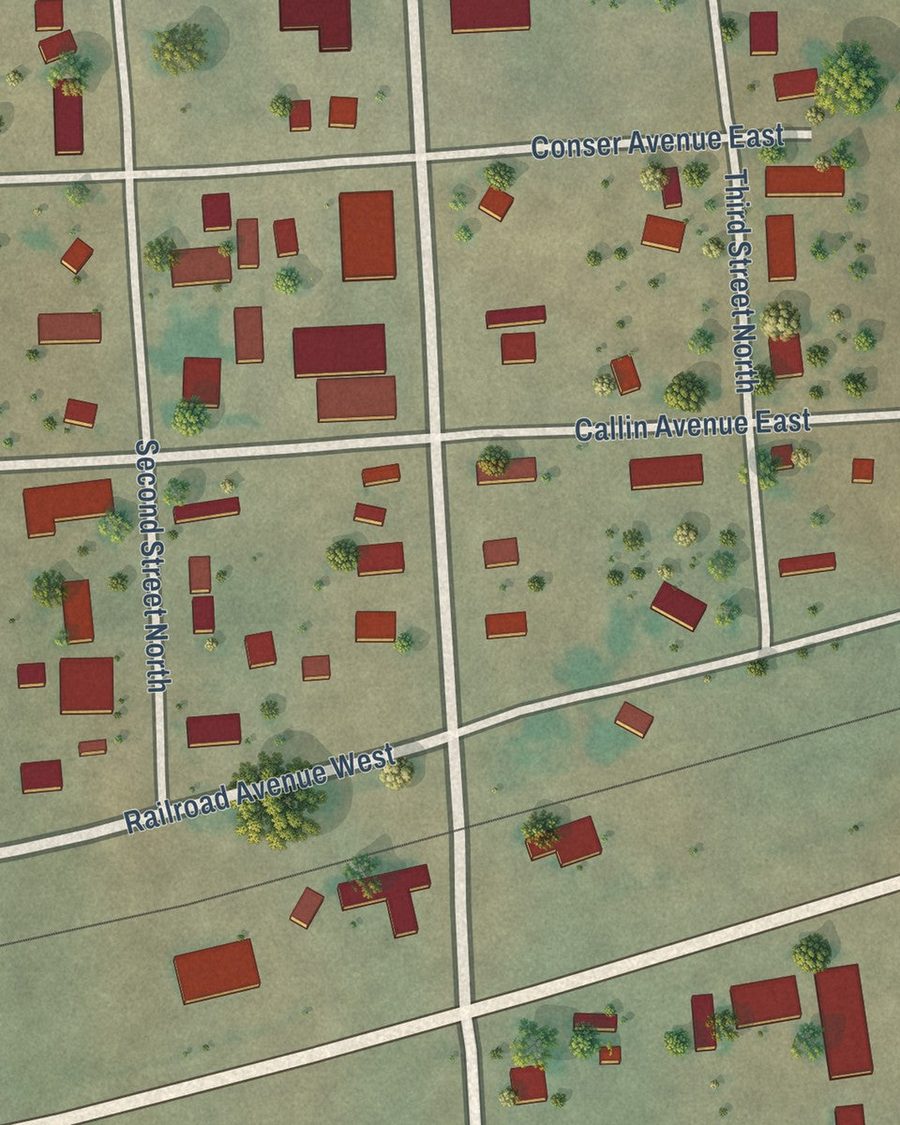 Close-up of Plevna streets on the map