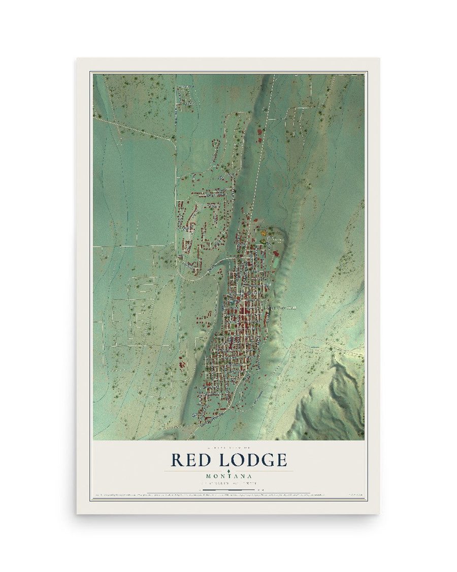 Red Lodge, Montana map print, 12 x 18 in, print only