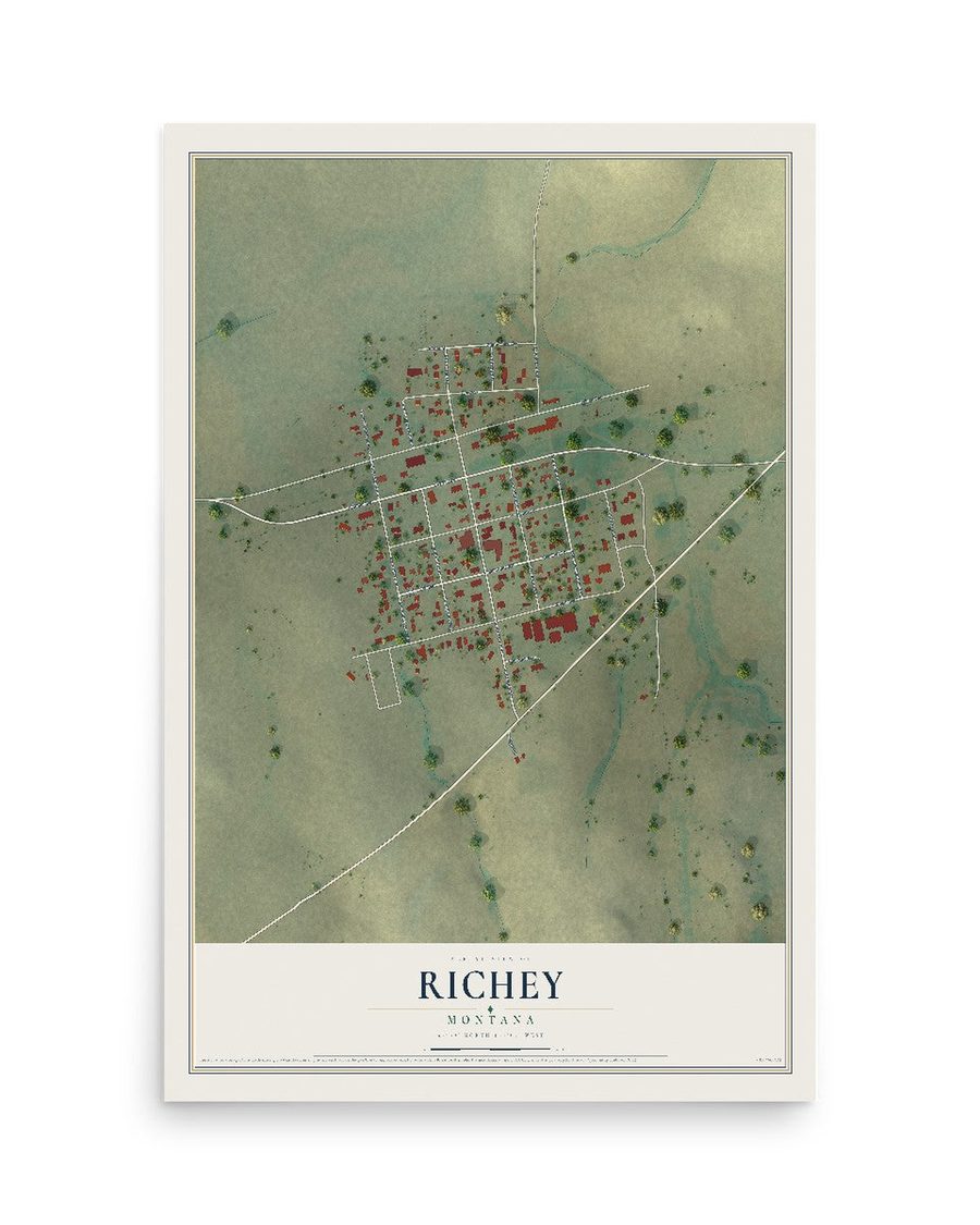 Richey, Montana map print, 12 x 18 in, print only