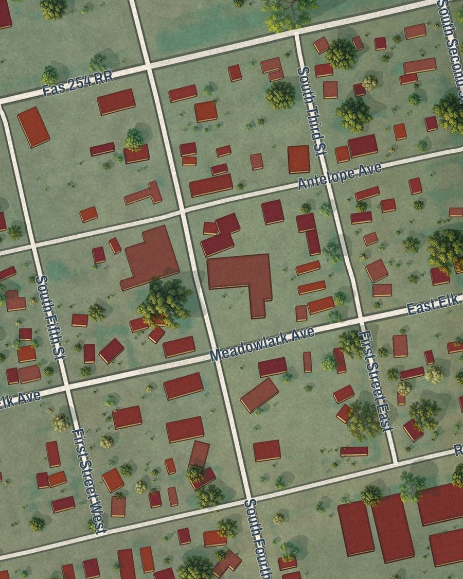 Close-up of Richey streets on the map
