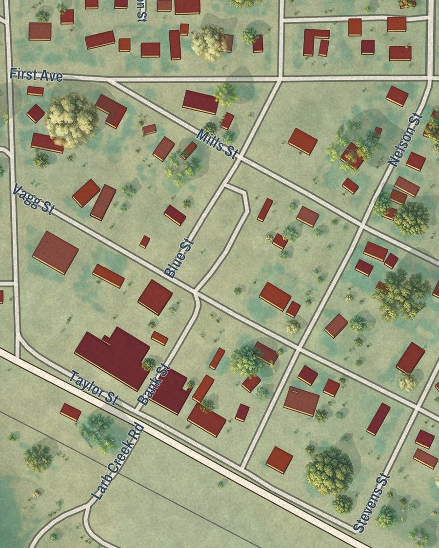 Close-up of Saco streets on the map
