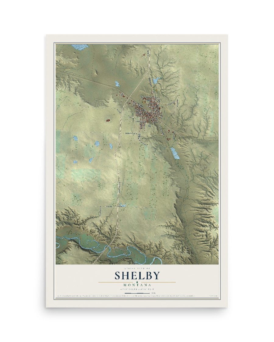 Shelby, Montana map print, 12 x 18 in, print only