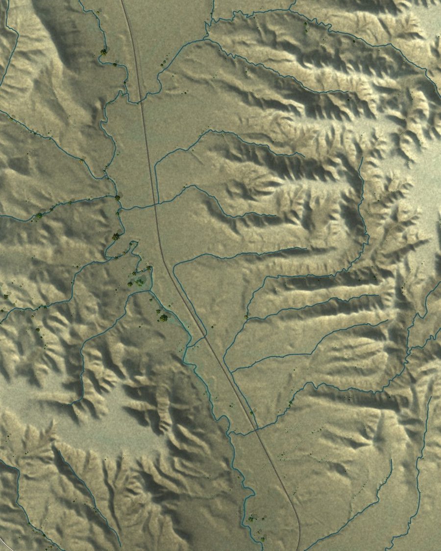 Close-up of Shelby streets on the map