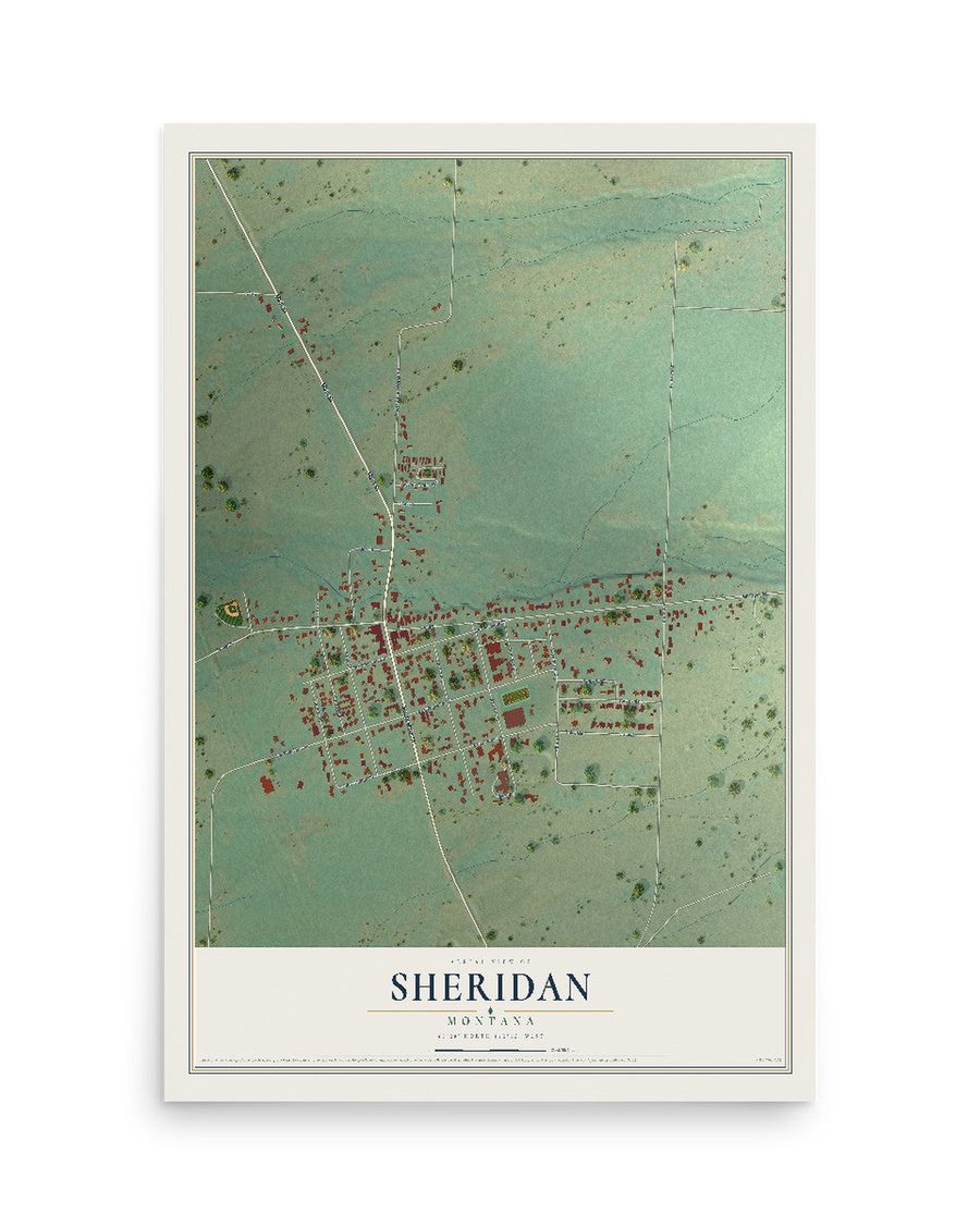 Sheridan, Montana map print, 12 x 18 in, print only
