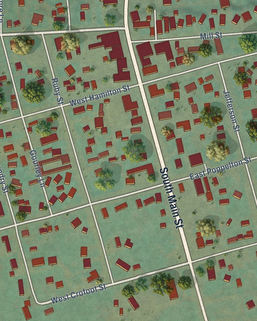 Close-up of Sheridan streets on the map