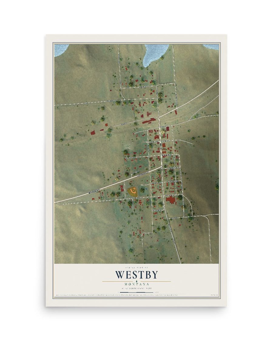Westby, Montana map print, 12 x 18 in, print only