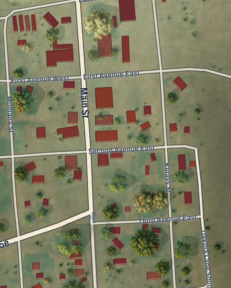 Close-up of Westby streets on the map