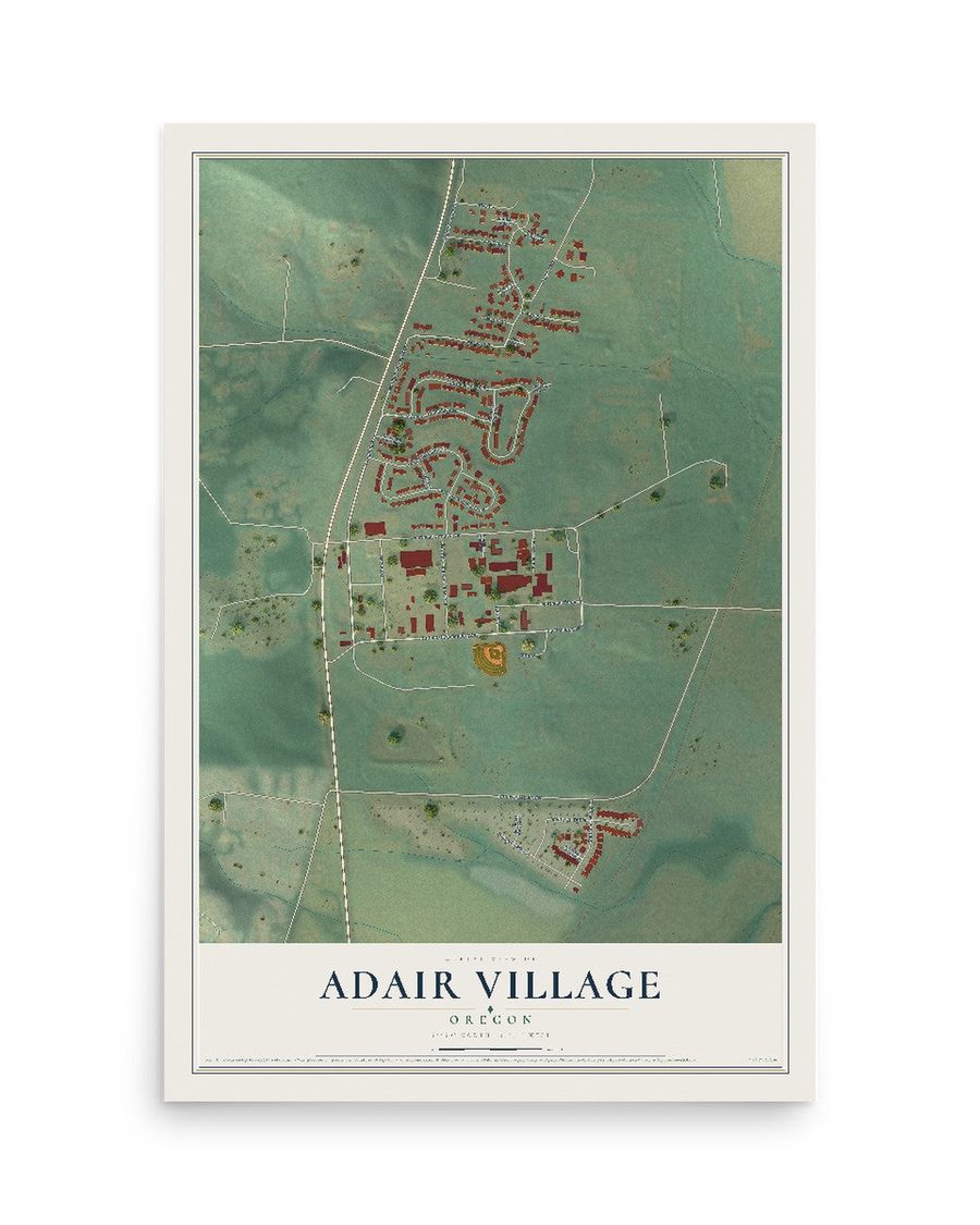 Adair Village, Oregon map print, 12 x 18 in, print only