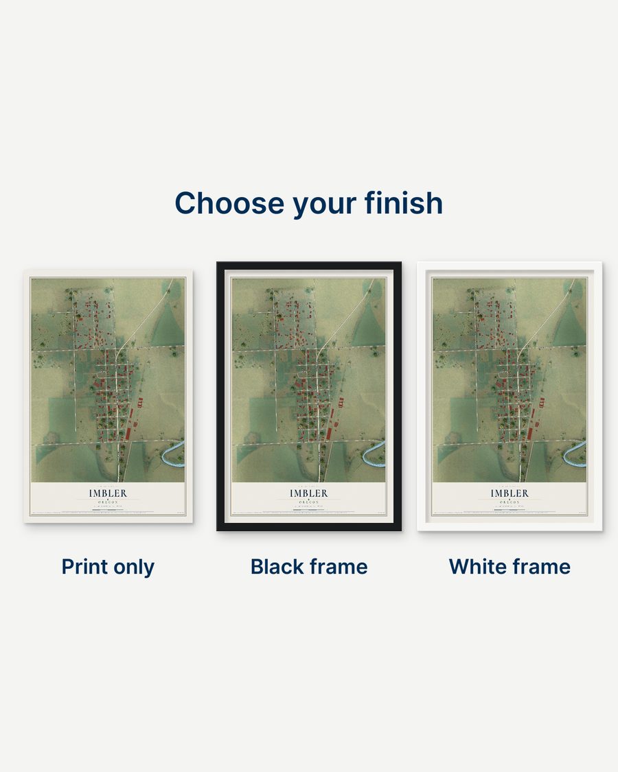 The Imbler, Oregon map as a print only, in a black frame and in a white frame