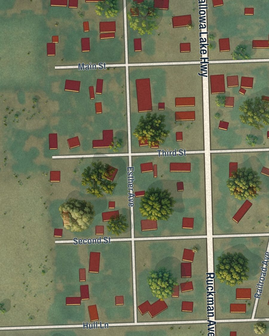 Close-up of Imbler streets on the map