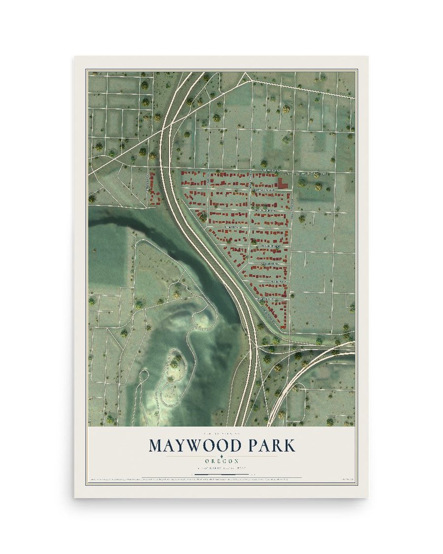 Maywood Park, Oregon map print, 12 x 18 in, print only