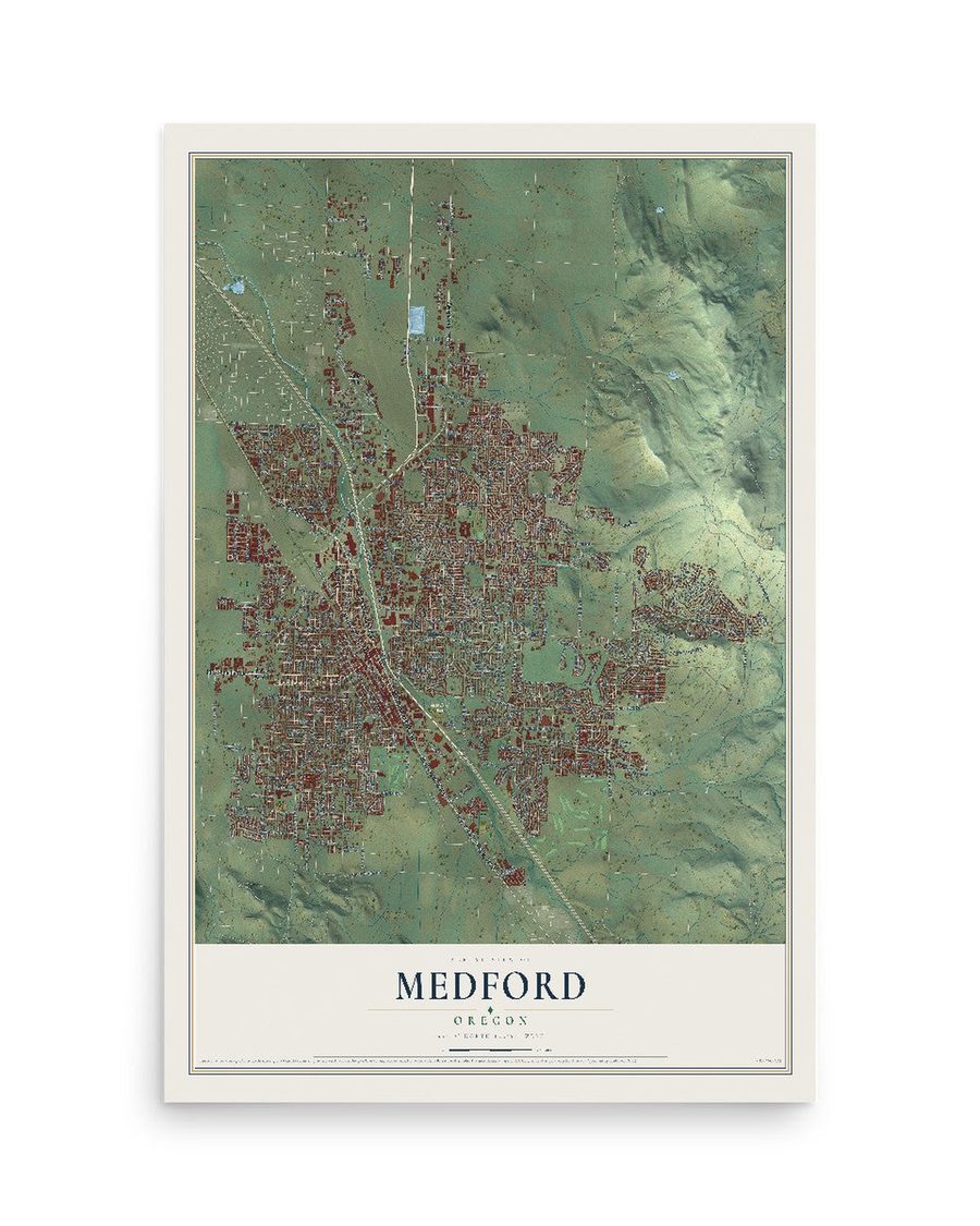 Medford, Oregon map print, 12 x 18 in, print only