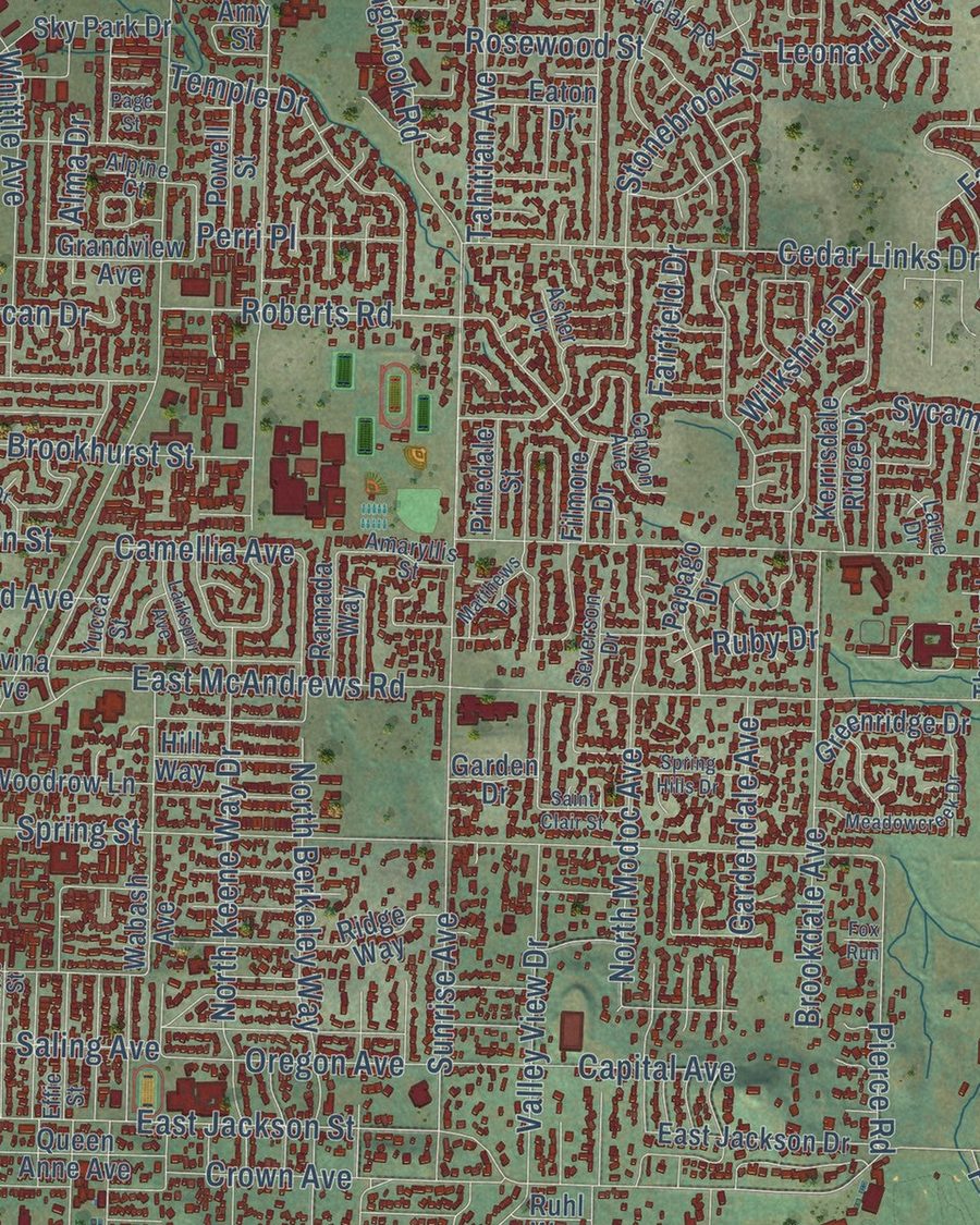 Close-up of Medford streets on the map