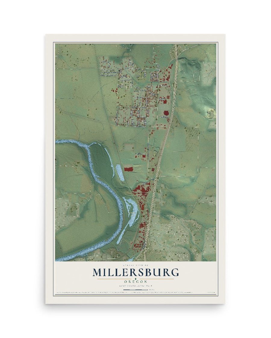 Millersburg, Oregon map print, 12 x 18 in, print only