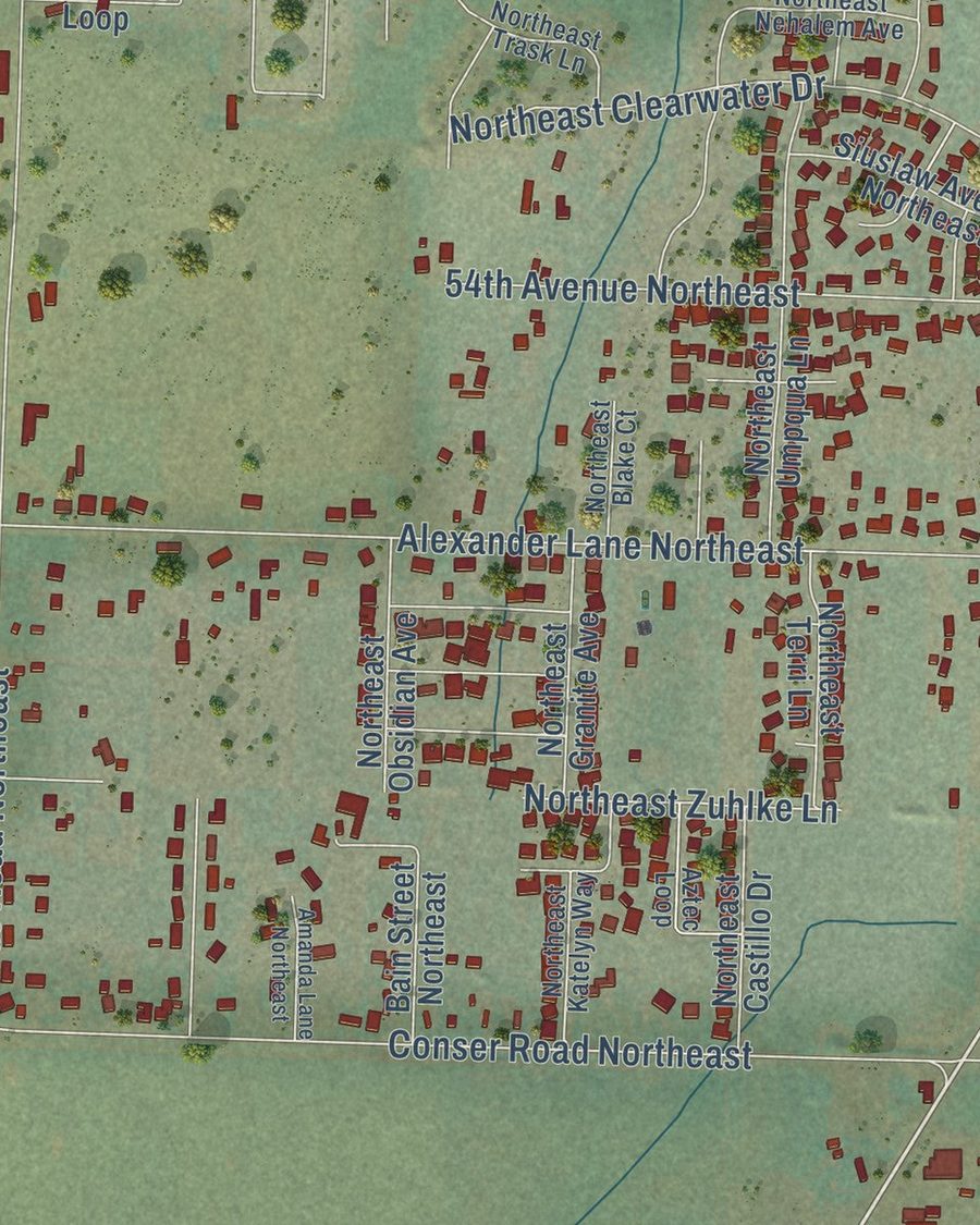 Close-up of Millersburg streets on the map