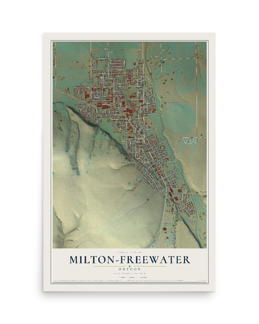 Milton-Freewater, Oregon map print, 12 x 18 in, print only