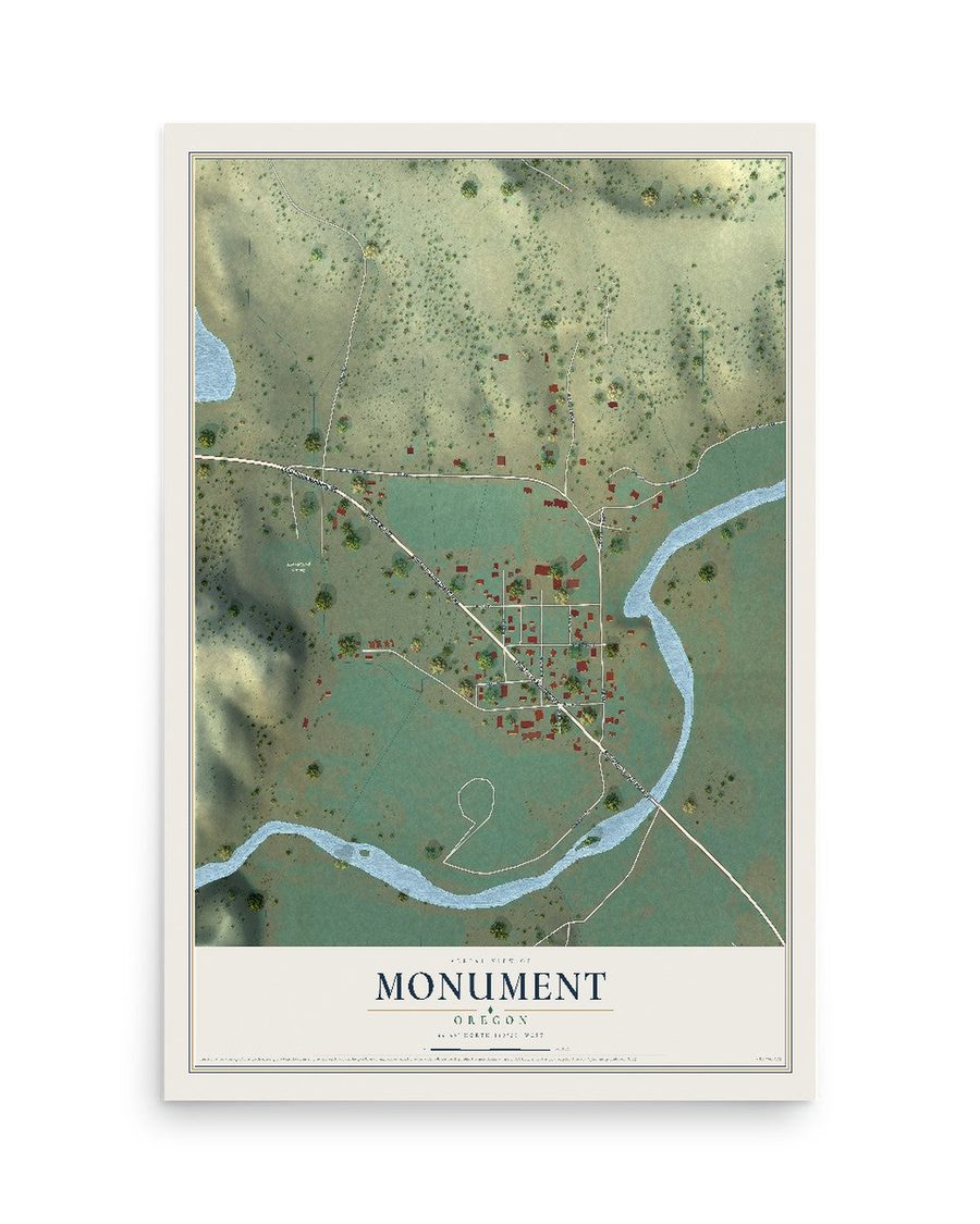 Monument, Oregon map print, 12 x 18 in, print only
