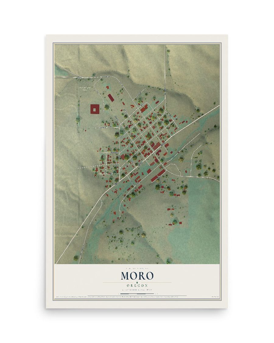 Moro, Oregon map print, 12 x 18 in, print only