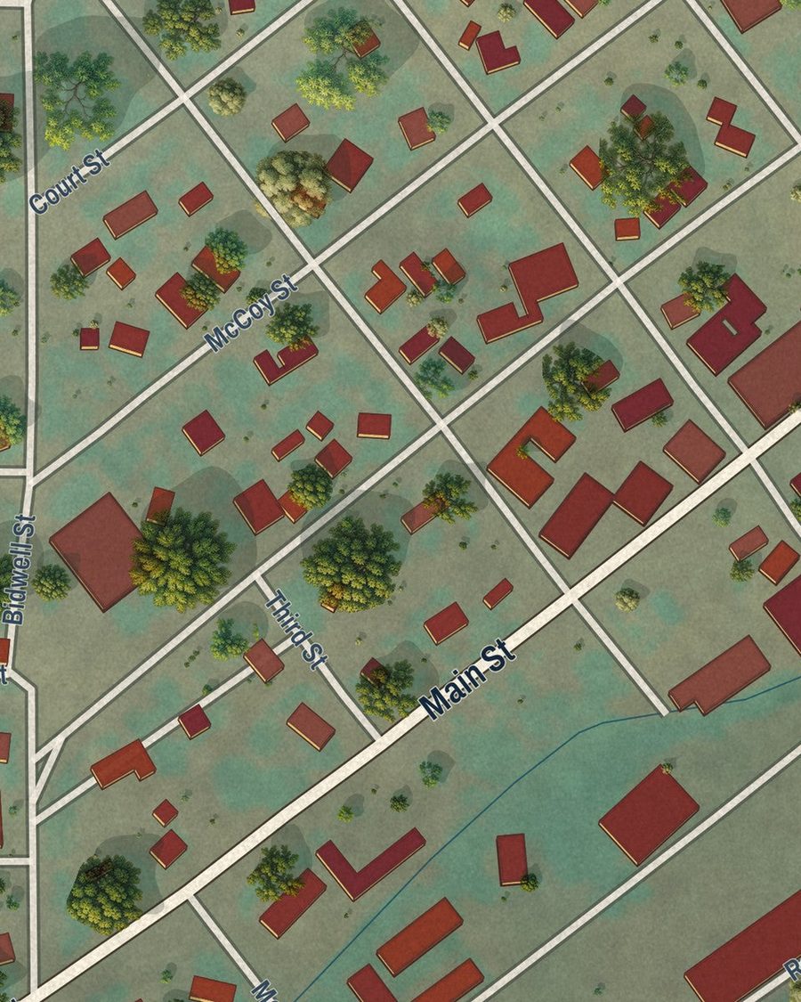 Close-up of Moro streets on the map