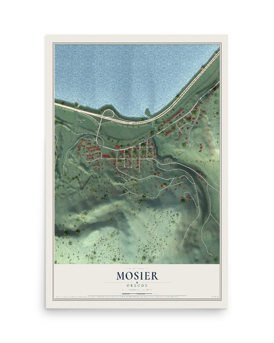 Mosier, Oregon map print, 12 x 18 in, print only