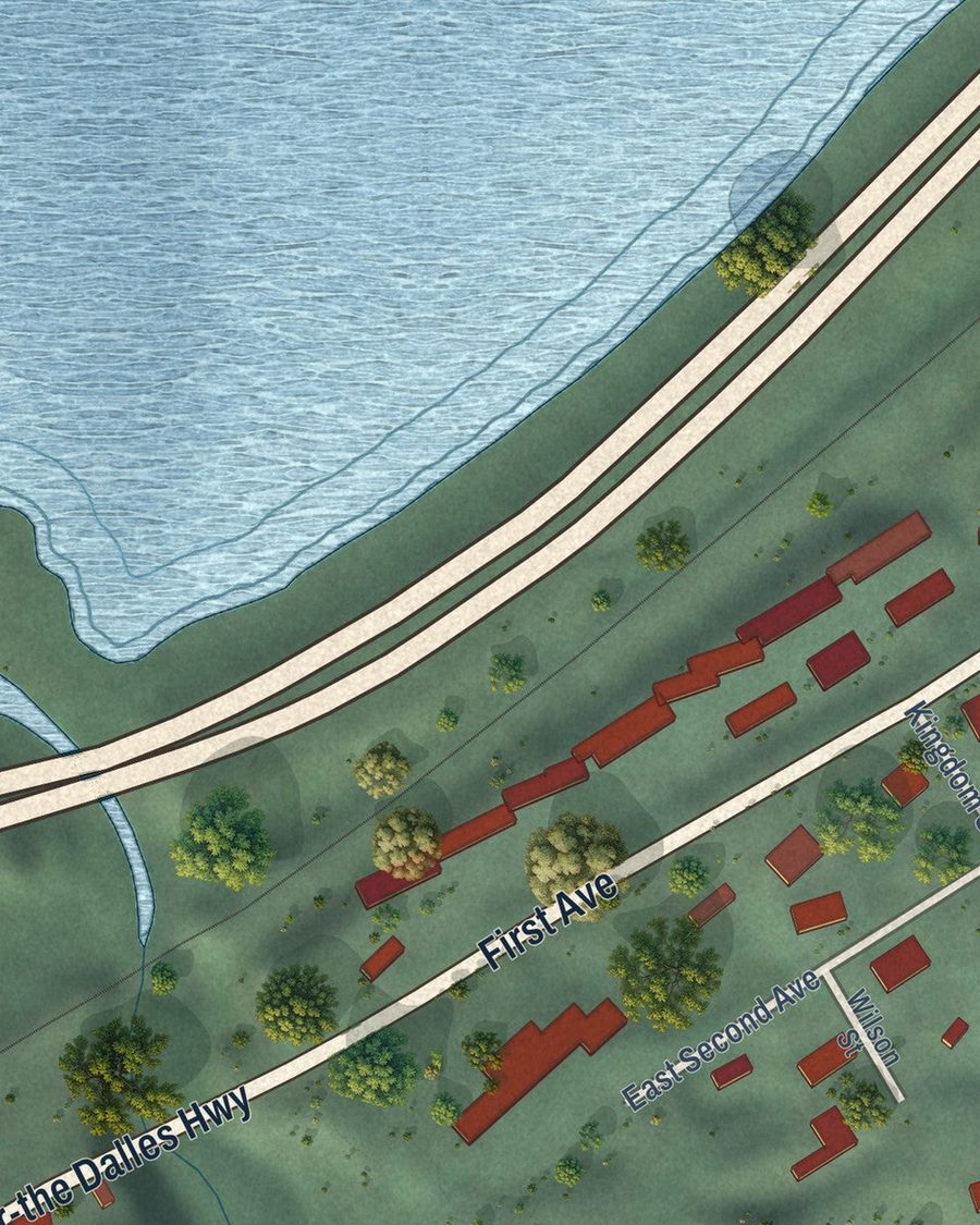Close-up of Mosier streets on the map