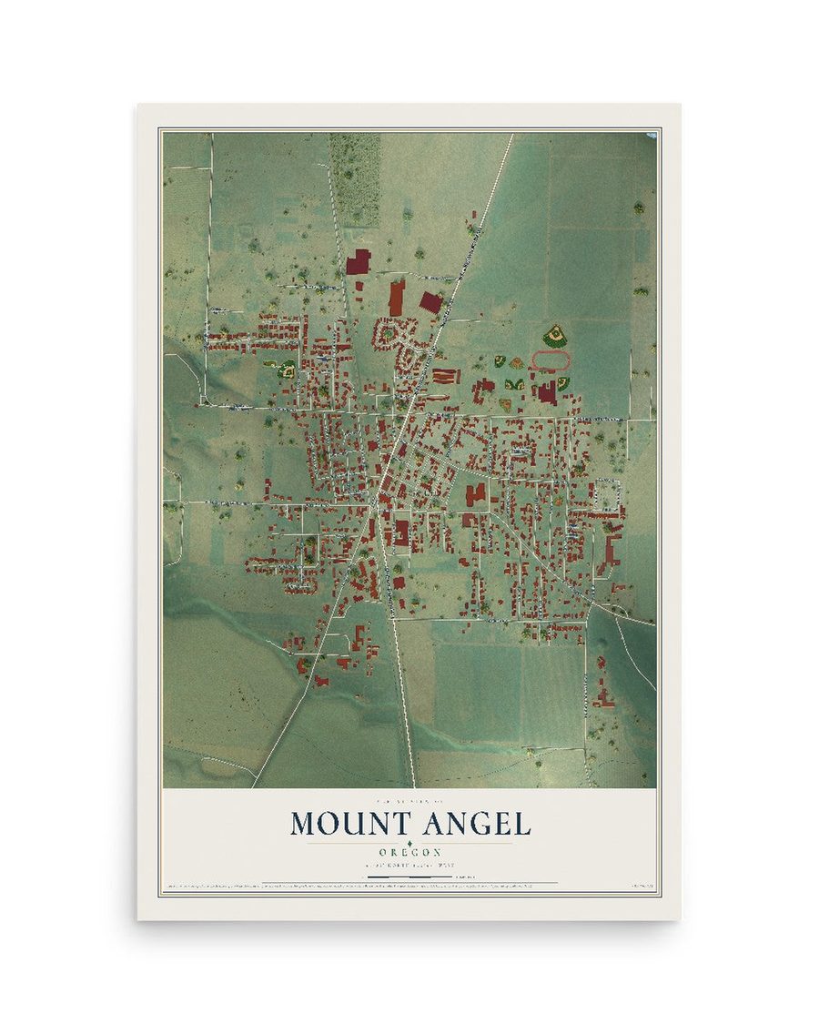 Mount Angel, Oregon map print, 12 x 18 in, print only