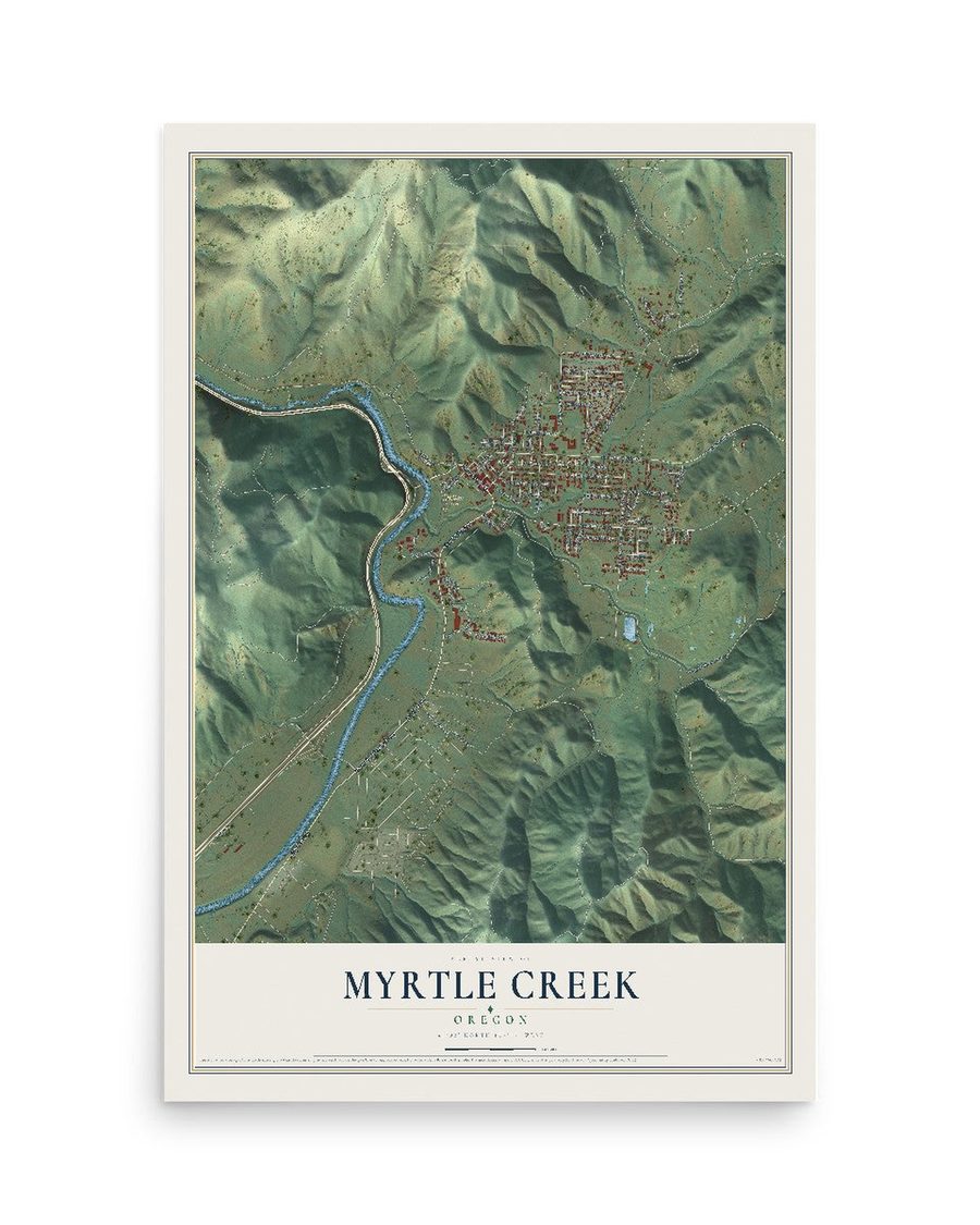 Myrtle Creek, Oregon map print, 12 x 18 in, print only